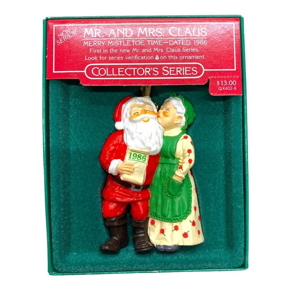 1986 Vintage Hallmark Keepsake Merry Mistletoe Time Mr and Mrs Claus Ornaments